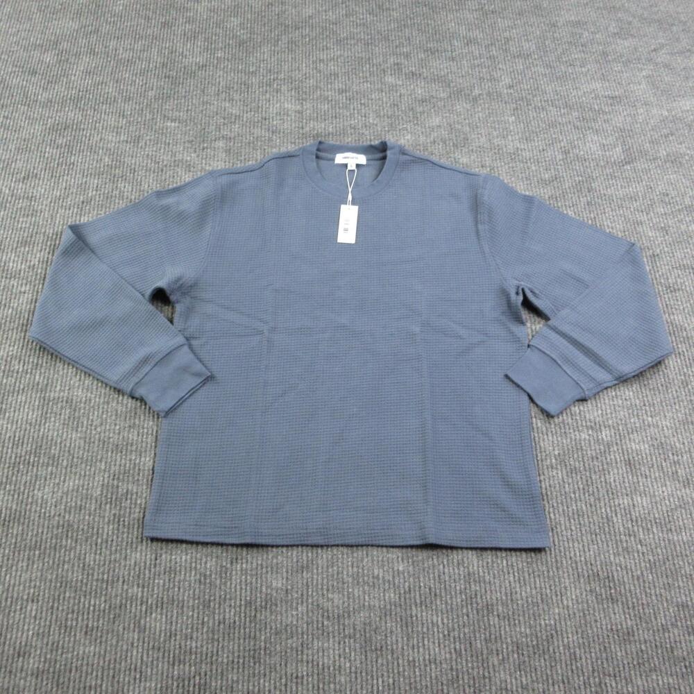 ABBREVIATED Sweatshirt Mens L Blue Heavyweight Waffle Knit Crew Thermal NWT